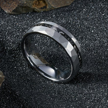 Load image into Gallery viewer, 8mm Sliver Meteorite Tungsten Ring Black Line Mens Wedding Band ATOP Jewelry
