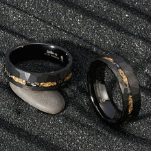 Load image into Gallery viewer, 24K Gold Foil &amp; Meteorite Black Faceted 8mm ATOP Jewelry Tungsten Ring
