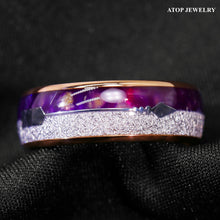 Load image into Gallery viewer, ATOP 8/6mm Purple Agate Meteorite Arrow Rose Gold Tungsten Ring Men
