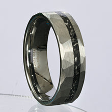 Load image into Gallery viewer, 8mm Sliver Meteorite Tungsten Ring Black Line Mens Wedding Band ATOP Jewelry
