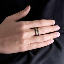 Load image into Gallery viewer, 8mm ATOP Plated Stripe 24K Gold Foil &amp; Meteorite Tungsten Mens Wedding Band
