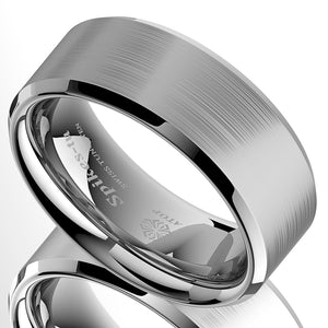 8mm Brushed Silver Tungsten Carbide Men's Wedding Band Comfort Fit  Ring