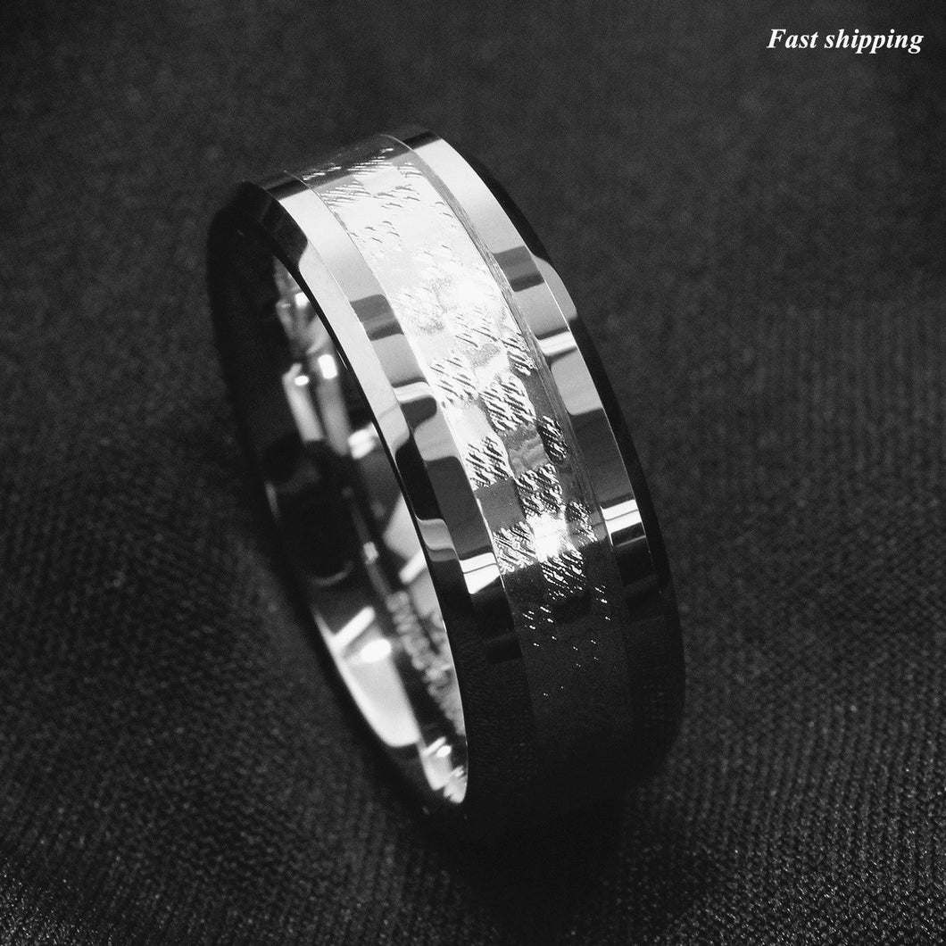 8mm Wedding Band ring Mens 925 sliver Center Tungsten Carbide Promise Ring