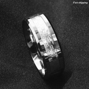8mm Wedding Band ring Mens 925 sliver Center Tungsten Carbide Promise Ring