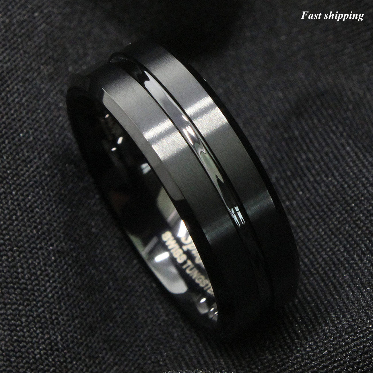 Anello in opale nero, anello nuziale da uomo, anello in tungsteno