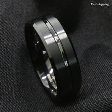 Load image into Gallery viewer, 8mm Tungsten Men Black Center Channel Stripe Comfort Fit  Wedding Band Ring
