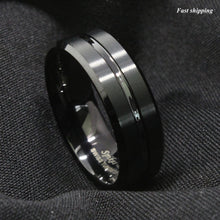 Load image into Gallery viewer, 8mm Tungsten Men Black Center Channel Stripe Comfort Fit  Wedding Band Ring

