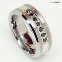 Load image into Gallery viewer, 8mm Luxury  Tungsten Ring Black Diamonds Mens Wedding Band Brushed Size 6-13
