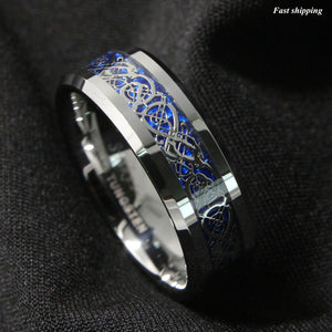 8/6mm Silvering Celtic Dragon Tungsten Carbide Ring Wedding Band