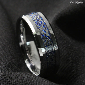 8/6mm Silvering Celtic Dragon Tungsten Carbide Ring Wedding Band