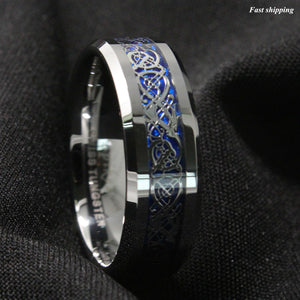 8/6mm Silvering Celtic Dragon Tungsten Carbide Ring Wedding Band