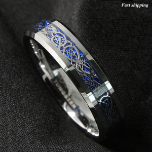 8/6mm Silvering Celtic Dragon Tungsten Carbide Ring Wedding Band