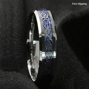 8/6mm Silvering Celtic Dragon Tungsten Carbide Ring Wedding Band