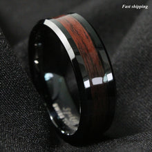 Load image into Gallery viewer, 8mm Black Men&#39;s Tungsten Carbide ring Red Wood Inlay Wedding Band mens jewelry
