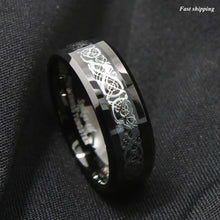 Load image into Gallery viewer, 8mm Classic Silver Celtic Dragon Black Tungsten Carbon Ring  men¡¯s jewelry
