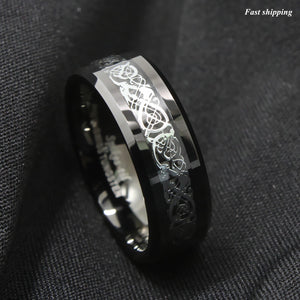 8mm Classic Silver Celtic Dragon Black Tungsten Carbon Ring  men¡¯s jewelry