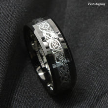 Load image into Gallery viewer, 8mm Classic Silver Celtic Dragon Black Tungsten Carbon Ring  men¡¯s jewelry
