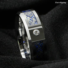 Load image into Gallery viewer, 8mm CZ Silver Celtic Dragon Tungsten Carbide Ring Wedding Band  Men Jewelry
