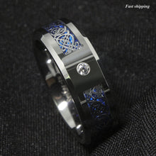 Load image into Gallery viewer, 8mm CZ Silver Celtic Dragon Tungsten Carbide Ring Wedding Band  Men Jewelry
