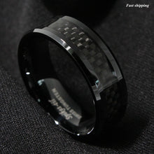 Load image into Gallery viewer, 8mm Tungsten Carbide ring Black Carbon Fiber inlay Wedding Band mens jewelry
