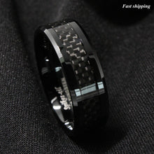 Load image into Gallery viewer, 8mm Tungsten Carbide ring Black Carbon Fiber inlay Wedding Band mens jewelry
