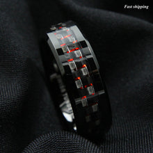 Load image into Gallery viewer, 8mm Men Tungsten Ring with Carbon Fiber  Black and red Wedding Band
