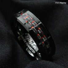 Load image into Gallery viewer, 8mm Men Tungsten Ring with Carbon Fiber  Black and red Wedding Band
