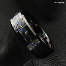 Load image into Gallery viewer, 8mm Black Tungsten Ring Black Blue Carbon Fiber Wedding Band  Men&#39;s jewelry
