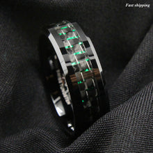 Load image into Gallery viewer, 8mm Men&#39;s jewelry  Tungsten Ring with Black and Green Carbon Fiber Wedding Band
