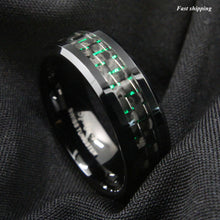 Load image into Gallery viewer, 8mm Men&#39;s jewelry  Tungsten Ring with Black and Green Carbon Fiber Wedding Band
