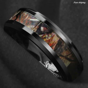 8/6mm Black Tungsten Men's Red Forest Camouflage Camo Hunting  Band Ring