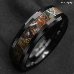 8/6mm Black Tungsten Men's Red Forest Camouflage Camo Hunting  Band Ring