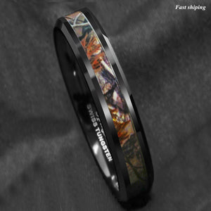 8/6mm Black Tungsten Men's Red Forest Camouflage Camo Hunting  Band Ring