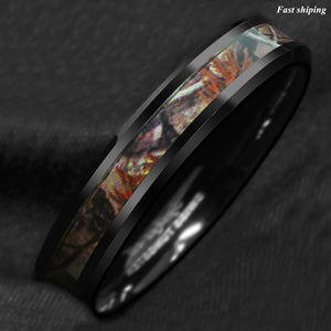 8/6mm Black Tungsten Men's Red Forest Camouflage Camo Hunting  Band Ring