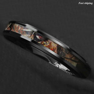 8/6mm Black Tungsten Men's Red Forest Camouflage Camo Hunting  Band Ring