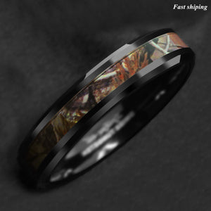 8/6mm Black Tungsten Men's Red Forest Camouflage Camo Hunting  Band Ring