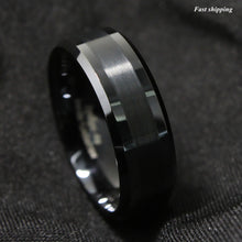 Load image into Gallery viewer, 8mm Brushed Center black Tungsten Carbide ring Wedding Band Mens Jewelry
