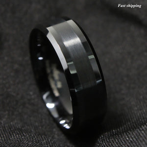 8mm Brushed Center black Tungsten Carbide ring Wedding Band Mens Jewelry