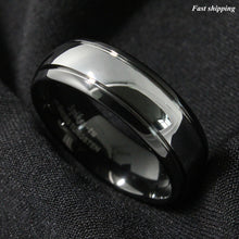 Load image into Gallery viewer, 8/6mm Dome Black Silver Center Tungsten Carbide Ring  Wedding Band Bridal

