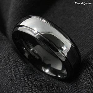 8/6mm Dome Black Silver Center Tungsten Carbide Ring  Wedding Band Bridal