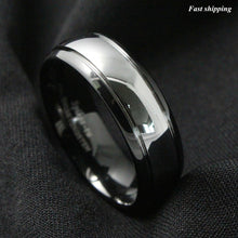 Load image into Gallery viewer, 8/6mm Dome Black Silver Center Tungsten Carbide Ring  Wedding Band Bridal
