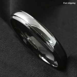 8/6mm Dome Black Silver Center Tungsten Carbide Ring  Wedding Band Bridal