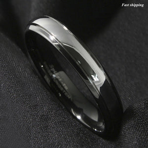 8/6mm Dome Black Silver Center Tungsten Carbide Ring  Wedding Band Bridal