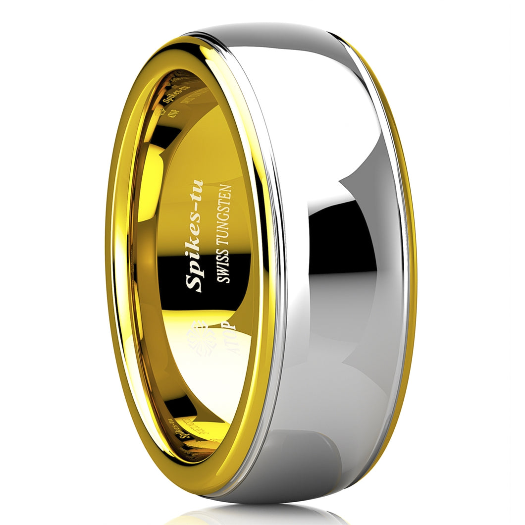 8/6mm Dome 18K Gold Silver Mens Tungsten Ring Wedding Band Bridal