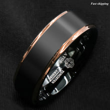 Load image into Gallery viewer, 8/6mm Tungsten Carbide ring rose gold black brushed Wedding Band Ring
