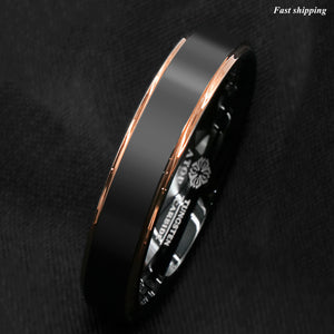 8/6mm Tungsten Carbide ring rose gold black brushed Wedding Band Ring