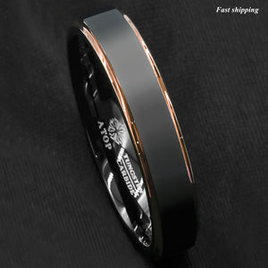 8/6mm Tungsten Carbide ring rose gold black brushed Wedding Band Ring