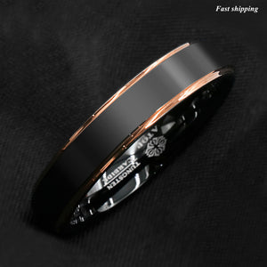 8/6mm Tungsten Carbide ring rose gold black brushed Wedding Band Ring