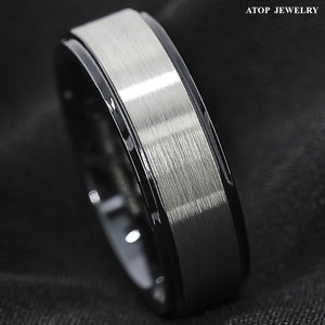 8/6mm Black Brushed Titanium Color Tungsten ring Wedding Band  Men's Jewelry