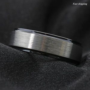 8/6mm Black Brushed Titanium Color Tungsten ring Wedding Band  Men's Jewelry